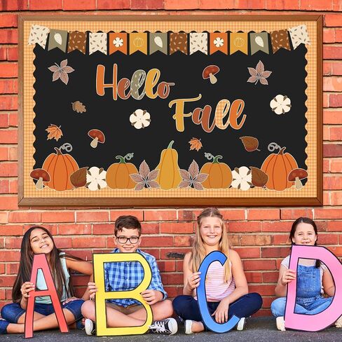 Fall Football Bulletin Board Set Kick Off into Fall Classroom Decorations Sport Themed Paper Cutting Maple Leaves Trim Border Pumpkin Name Tags for Thanksgiving School Classroom Supplies in Saudi Arabia