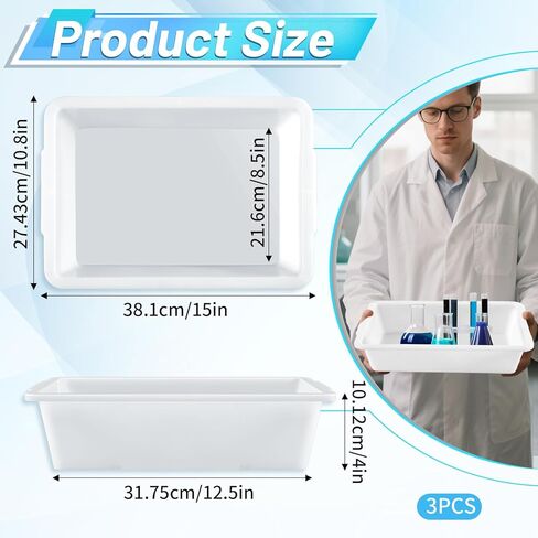 Remerry 6 Pack polypropylene احتواء صينية 15 L x 10.8 W × 4 H صينية مختبر مستطيلة لتخفيف التعقيم والتجفيف ، البلاستيك المتين ومقاوم للدرجات. in Kuwait