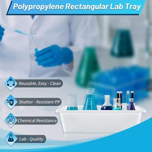 Remerry 6 Pack polypropylene احتواء صينية 15 L x 10.8 W × 4 H صينية مختبر مستطيلة لتخفيف التعقيم والتجفيف ، البلاستيك المتين ومقاوم للدرجات. in Kuwait