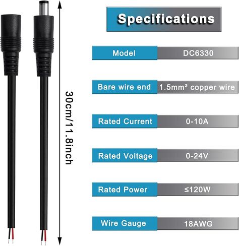 DC7909 كابل أسلاك التوصيل المصنوعة ، 12 فولت DC 8MM من الذكور إلى سلك عاري مفتوح الطاقة إصلاح الإصلاح البديل موصل برميل ، 16AWG DC 7.9 × 5.5 ملم لكاميرا الكمبيوتر المحمول الخلايا الشمسية ، 4 PCS in Kuwait