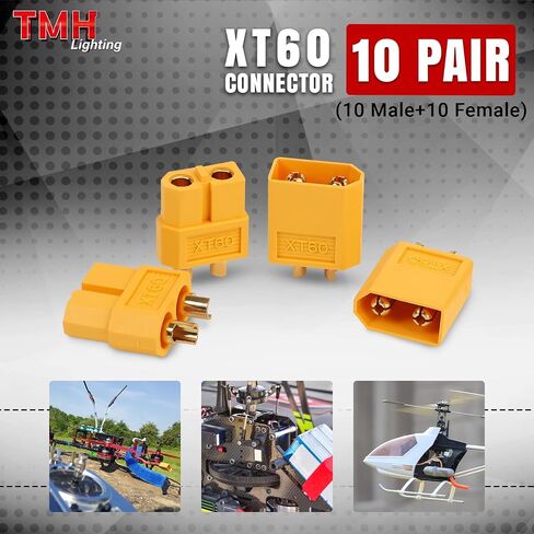TMH XT60 Connector Plug Set (5 Pairs) – Male & Female – High-Temp Nylon & Gold-Plated Contacts – Ideal for LiPo Batteries, RC Drones, FPV, ESC & DIY Projects in Saudi Arabia