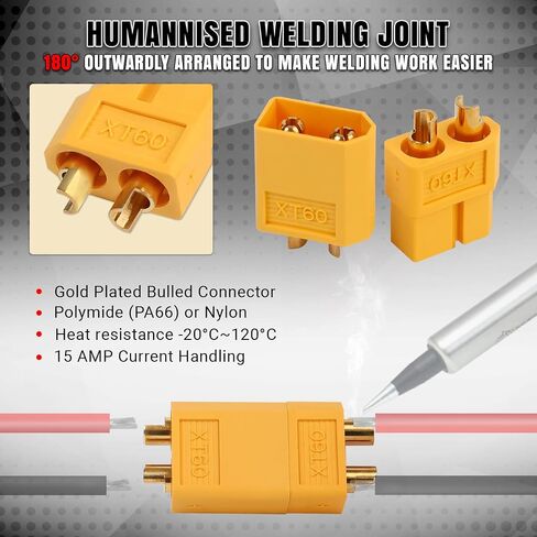 TMH XT60 Connector Plug Set (5 Pairs) – Male & Female – High-Temp Nylon & Gold-Plated Contacts – Ideal for LiPo Batteries, RC Drones, FPV, ESC & DIY Projects in Saudi Arabia