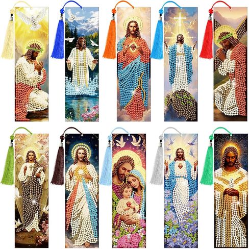 Sinload 10 PCS Catholic Dedical Diamond Painting Acrylic Bookmark with Tassels Christian Art Kit Parkmark Come 5D DIY Diamond Crafts Higts for Reading Lover in Saudi Arabia