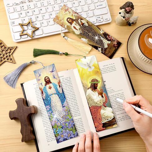 Sinload 10 PCS Catholic Dedical Diamond Painting Acrylic Bookmark with Tassels Christian Art Kit Parkmark Come 5D DIY Diamond Crafts Higts for Reading Lover in Saudi Arabia