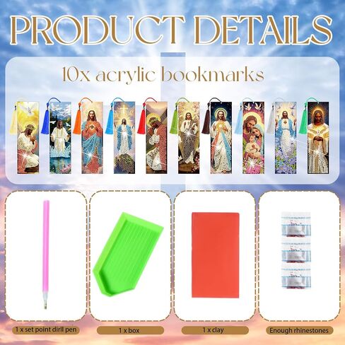 Sinload 10 PCS Catholic Dedical Diamond Painting Acrylic Bookmark with Tassels Christian Art Kit Parkmark Come 5D DIY Diamond Crafts Higts for Reading Lover in Saudi Arabia
