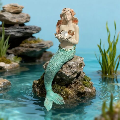 Teaeno Mermaid Fish Tank Decorations ، House Ornament Kit ، Decorium Decor ، تمثال ديكور حورية البحر الساحرة ، الحلي المواضيعية للديكورات المائية (أبيض) in Kuwait