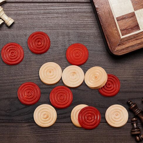 24 Pieces Wooden Checkers 1.06 Inch Wood Checkers Pieces Stackable with Drawstring Storage Bag for Board Game Backgammon, Dark Brown and Natural Wood Color in Saudi Arabia