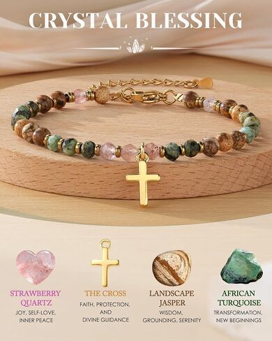 Hgdeer Crystal Sybed Cross Barcelet for Women Gifts التقاعد ، المجوهرات الحجرية الطبيعية مع بطاقة نعمة لأمي زميل في العمل المتقاعد أمي in Saudi Arabia