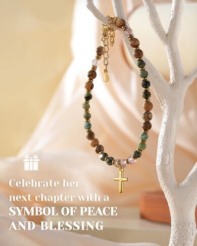 Hgdeer Crystal Sybed Cross Barcelet for Women Gifts التقاعد ، المجوهرات الحجرية الطبيعية مع بطاقة نعمة لأمي زميل في العمل المتقاعد أمي in Saudi Arabia