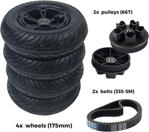 150mm Pneumatic Off-Road Electric Skateboard Wheels for Smooth Rides - This Kit Includes 4 Wheels, 2 Pulleys (60T), 2 Belts (335-5M), 2 Extra Tubes | Easy to Install on 2in1 Electric Longboards in Saudi Arabia
