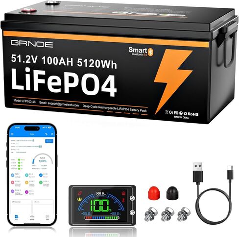 48V 100Ah Lithium LiFePO4 Battery with LCD Monitor & Mobile APP,Built-in Smart 100A BMS,With 4000+ Deep Cycle, for RV，Trolling Motors, Marine, Solar and Off Grid Living in Saudi Arabia