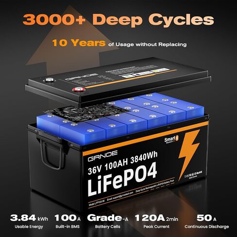 بطارية ليثيوم LiFePO4 بقدرة 48 فولت و100 أمبير في الساعة مع شاشة LCD وتطبيق للهاتف المحمول، نظام BMS ذكي مدمج بقدرة 100 أمبير، مع دورة عميقة تزيد عن 4000 دورة، لمحركات RV، ومحركات التصيد، والمعيشة البحرية والطاقة الشمسية وخارج الشبكة in Kuwait