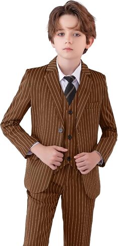 Boys Slim Fit Suits Striped Formal 6 Boys Suits Set Toddler Kids Suits Blazer Pants Vest Shirt Tie Bowtie in Saudi Arabia