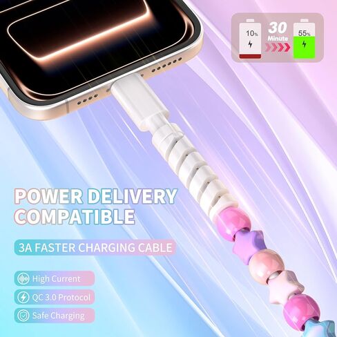 AOLCEV USB C Cable for iPhone Charging Cord 3.3ft cute usb type c charger cord 66w fast star usb a to usb c phone Charger Cable for iPhone 17 16 15 pro max plus galaxy s25 s24 colorful in Kuwait