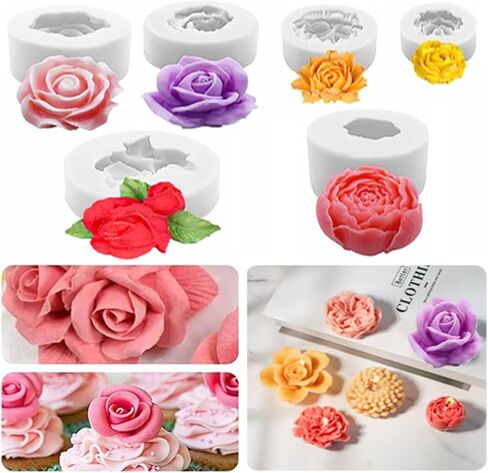 6pcs قوالب السيليكون زهرة زهرة ، قوالب شمعة من سيليكون زهرة لطيفة ، قوالب زهور ذات دقة ثلاثية الأبعاد لصنع الشموع ، شوكولاتة فندان ، تزيين الكيك ، الصابون ، حلوى طين غسول الشمع الشمع in Kuwait