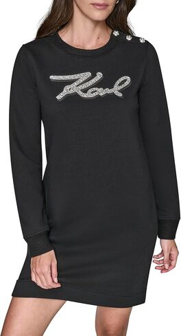 Karl Lagerfeld Women's Long Sleeve Crew Neck Comfy Athleisure Dress in Saudi Arabia