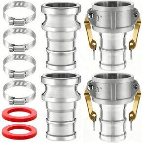 2 مجموعة من تجهيزات Camlock من النوع C & E 2 بوصة كاميرا الألومنيوم والخرطوم للأخدود تشمل مجموعة 2 "قفل كاميرا اقتران الإناث ، 2" محول الذكور ، حشية ، مشابك خرطوم للصناعة in Kuwait