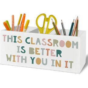 Boho Classroom Decor, Boho Classroom Pen Pencil Holder Organizer for Desk Accessories, I'm So Happy You're Here Wooden Box Sign Desk Decor for Kids Room Bedroom Decoration in Saudi Arabia