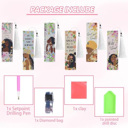 8 Pcs Bow Diamond Art Bookmarks Kit with Tassels, Cute Pink Diamond Painting Bookmarks for Women Book Lovers, DIY Bookmark Making Kit for Adults Beginners Aesthetic Crafts in Saudi Arabia