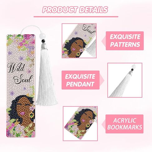 8 Pcs Bow Diamond Art Bookmarks Kit with Tassels, Cute Pink Diamond Painting Bookmarks for Women Book Lovers, DIY Bookmark Making Kit for Adults Beginners Aesthetic Crafts in Saudi Arabia