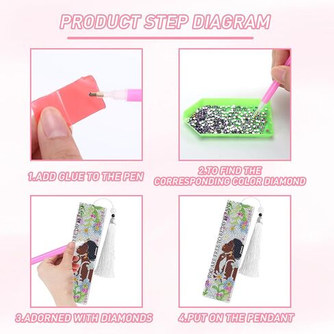 8 Pcs Bow Diamond Art Bookmarks Kit with Tassels, Cute Pink Diamond Painting Bookmarks for Women Book Lovers, DIY Bookmark Making Kit for Adults Beginners Aesthetic Crafts in Saudi Arabia