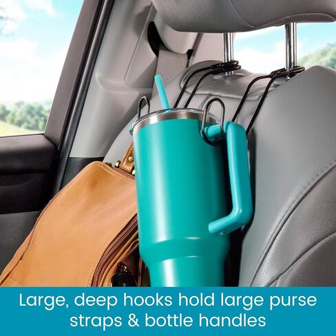 High Road Anbreakable Car Bag Hooks - خطافات كبيرة من مقعد السيارة للمحفظة ، حقيبة الظهر ، المعاطف ، القبعات والأكياس الثقيلة التي تصل إلى 40 رطلاً - مرفق آمن يناسب جميع منشورات مسند الرأس ، عبوة 2 in Kuwait
