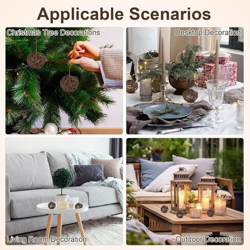10pcs Wicker Rattan Balls Natural Grapevine Ball Christmas Tree Ball Ornament Parrot Bird Chew for Christmas Party Garden Wall Decoration 5cm in Saudi Arabia