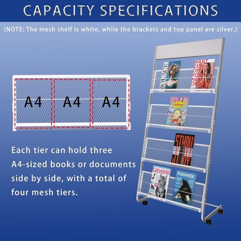 رف مجلة Yinghaofloor Standing ، 4 Layer Iron Magazine Rack ، مناسبة لعرض الكتيبات أو المستندات في المعارض ومراكز التسوق والمستشفيات والمكاتب in Saudi Arabia