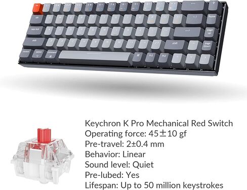 Keychron K6 Bluetooth 5.1 Wireless Mechanical Keyboard with Keychron K Pro Red Switch/LED Backlit/Rechargeable Battery, 68 Keys Compact Keyboard Compatible with Mac Windows in Kuwait