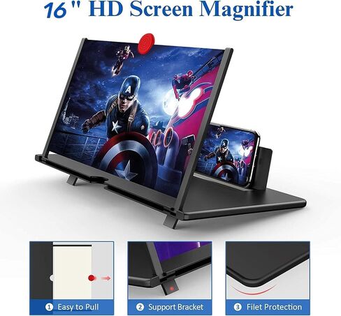 12" Screen Magnifier for Cell Phone – 3D HD Magnifing Screen Enlarger Projector for Movies Videos and Gaming – Foldable Phone Stand Holder with Screen Amplifier–Supports All Smartphones (Black-12inch) in Kuwait
