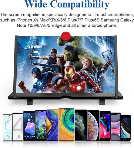 12" Screen Magnifier for Cell Phone – 3D HD Magnifing Screen Enlarger Projector for Movies Videos and Gaming – Foldable Phone Stand Holder with Screen Amplifier–Supports All Smartphones (Black-12inch) in Kuwait