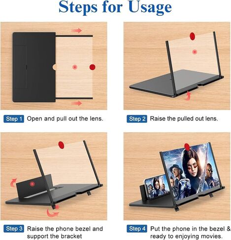 12" Screen Magnifier for Cell Phone – 3D HD Magnifing Screen Enlarger Projector for Movies Videos and Gaming – Foldable Phone Stand Holder with Screen Amplifier–Supports All Smartphones (Black-12inch) in Kuwait