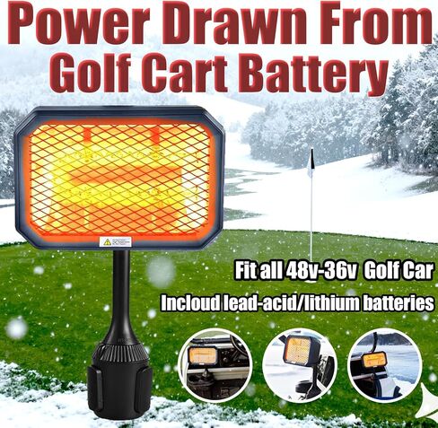 Golf Cart Heater 48V-36V Battery Powered Heater, 400W Electric Golf Cart Accessories for Winter, Portable Carbon Fiber Battery Operated Heater for Club Car, Quiet & Safe Golf Accessories in Saudi Arabia