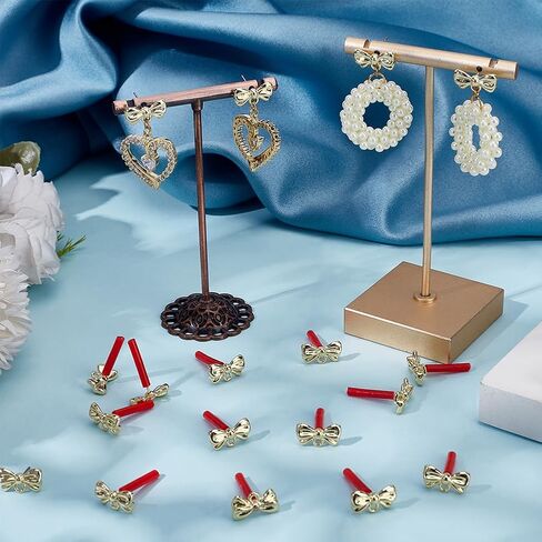 Sunnyclue 1 Box 50PCS REAL 18K GOLD PLATED COMRING POSTS STOD ENCRENGENTERS مع صواميل الأذن اللطيفة القوس قرطات ما بعد الأقراط لتصنيع المجوهرات. in Saudi Arabia