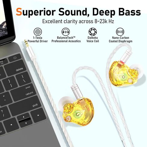 Vibes 202MC USB-C Wired Earbuds - HiFi in Ear Headphones - USBC for iPhone 16/15 - Noise-Isolating Ear Buds w/ Mic - Clear Sound, Deep Bass & Comfort-Fit Earphones - Silver Plated Cord, Carrying Case in Kuwait