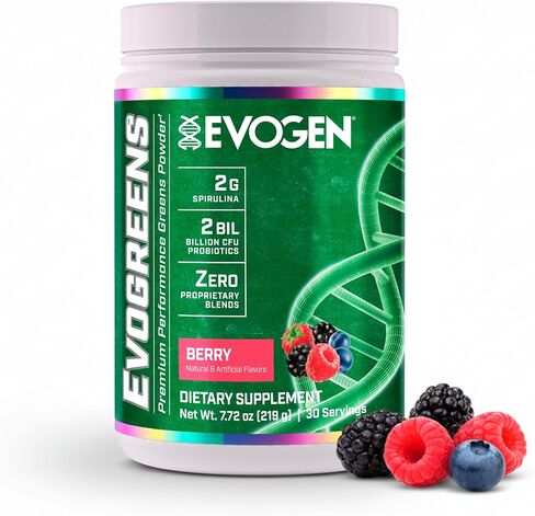 Evogen Evogreens - Super Greens Powder | يعزز الانتعاش والعافية وصحة المناعة | مسحوق الأطعمة الخضراء مع سبيرولينا ، البروبيوتيك ، مستخلص الرمان pomanox | لكمة الفاكهة | 30 حصص in Saudi Arabia