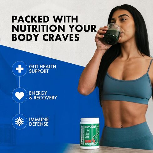 Evogen Evogreens - Super Greens Powder | يعزز الانتعاش والعافية وصحة المناعة | مسحوق الأطعمة الخضراء مع سبيرولينا ، البروبيوتيك ، مستخلص الرمان pomanox | لكمة الفاكهة | 30 حصص in Saudi Arabia