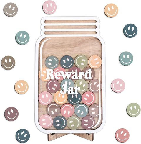 39 PCS Smile Face Wooden Reward Jar Colored Happy Face Wood Clutouts مع ملصق مغناطيسي يعود إلى المدرسة in Kuwait