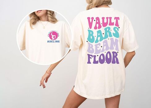 Personalized Name Gymnastics Vault Floor Bars Beam Comfort Colors T-Shirt – Custom Gymnastics Shirt for Girls, Gymnast Gift, Youth & Adult Sizes White in Saudi Arabia