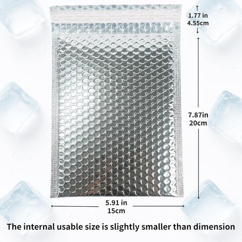 50-Pack 8x10'' Metallic Bubble Mailers, Thermal Silver Self-Seal Bubble Envelope, Waterproof Shockproof Extra Thickened Pouches, Insulated Mailers for Cold Shipping in Saudi Arabia