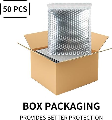 50-Pack 8x10'' Metallic Bubble Mailers, Thermal Silver Self-Seal Bubble Envelope, Waterproof Shockproof Extra Thickened Pouches, Insulated Mailers for Cold Shipping in Saudi Arabia
