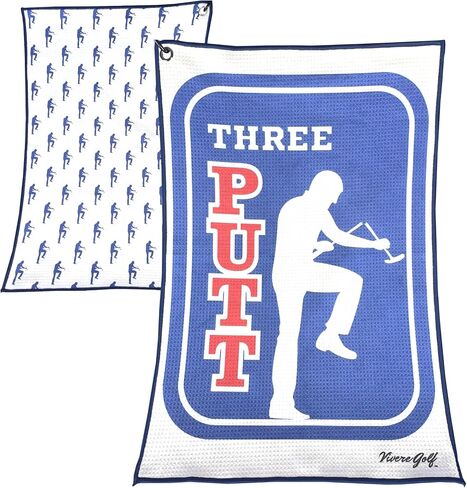 Three Putt Funny Golf Towel for Golf Bag | Golf Towels for Men, Golf Accessories for Men | Microfiber Fabric, Designs On Front & Back, Clip Included (16x24in) in Saudi Arabia