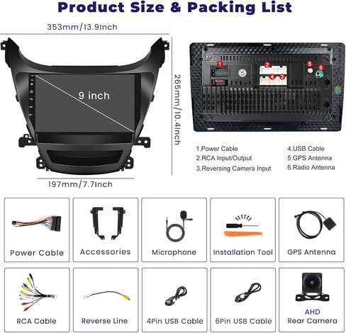 4G+64G for Hyundai Elantra 2014-2016 Android 15 Car Stereo Wireless Apple Carplay Android Auto, 9 inch IPS 1280 * 720 Touch Screen Radio DSP 5G WiFi Bluetooth+Free AHD Backup Cam in Saudi Arabia