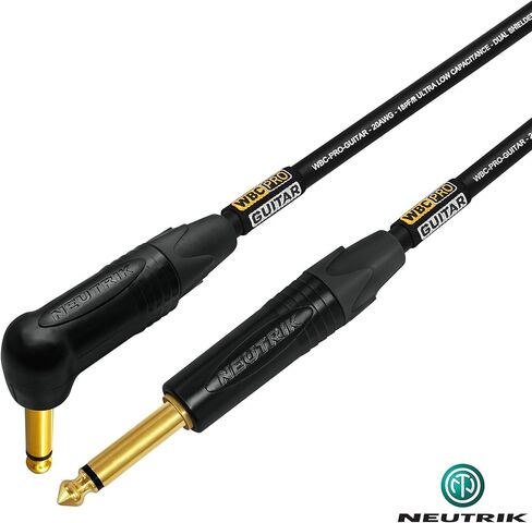 18 قدم - جيتار WBC-PRO - 20 AWG - غطاء منخفض (18pF/قدم) - درجة احترافية - قائم على الجرافيت - جيتار مزدوج الحماية، جهير، كابل أداة مع نيوتريك مستقيم إلى زاوية ¼ بوصة (6.35 مم) موصلات TS ذهبية in Saudi Arabia