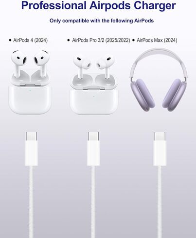 10FT AirPods 4 Charger Fast Charging USB C Wall Block Plug&10Foot USB C to C Woven Cable for AirPods 4,Air-Pods Pro 2,Air-Pods Max 2 (2024),TV Remote 3/4th,TV 4K/Siri Remote 3,iPhone 16/15,Pro Max in Kuwait