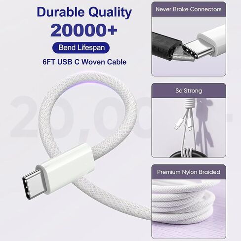 10FT AirPods 4 Charger Fast Charging USB C Wall Block Plug&10Foot USB C to C Woven Cable for AirPods 4,Air-Pods Pro 2,Air-Pods Max 2 (2024),TV Remote 3/4th,TV 4K/Siri Remote 3,iPhone 16/15,Pro Max in Kuwait