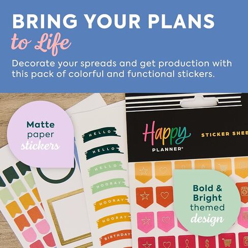 حزمة ملصقات Happy Planner 15 ورقة للتقويمات والمجلات والمخططين وملحقات سجل القصاصات والحجم الكلاسيكي و 725 ملصقات إجمالية وجريئة ومشرقة in Saudi Arabia