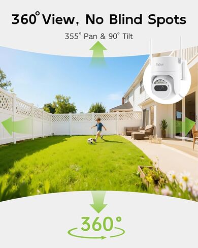 2.4G/5G Security Camera Outdoor, 2K Wired Cameras for Home Security, 360° PTZ Rotating, 24/7 Recording, Color Night Vision, AI Human Auto Tracking, 2-Way Audio, Alexa, IP66 in Kuwait