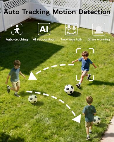 2.4G/5G Security Camera Outdoor, 2K Wired Cameras for Home Security, 360° PTZ Rotating, 24/7 Recording, Color Night Vision, AI Human Auto Tracking, 2-Way Audio, Alexa, IP66 in Kuwait