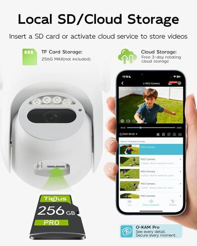 2.4G/5G Security Camera Outdoor, 2K Wired Cameras for Home Security, 360° PTZ Rotating, 24/7 Recording, Color Night Vision, AI Human Auto Tracking, 2-Way Audio, Alexa, IP66 in Kuwait